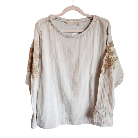 Soft Surroundings Shirt Large Pale Gray Charlotte Top Women's Embroidered NEW - Picture 2 of 13